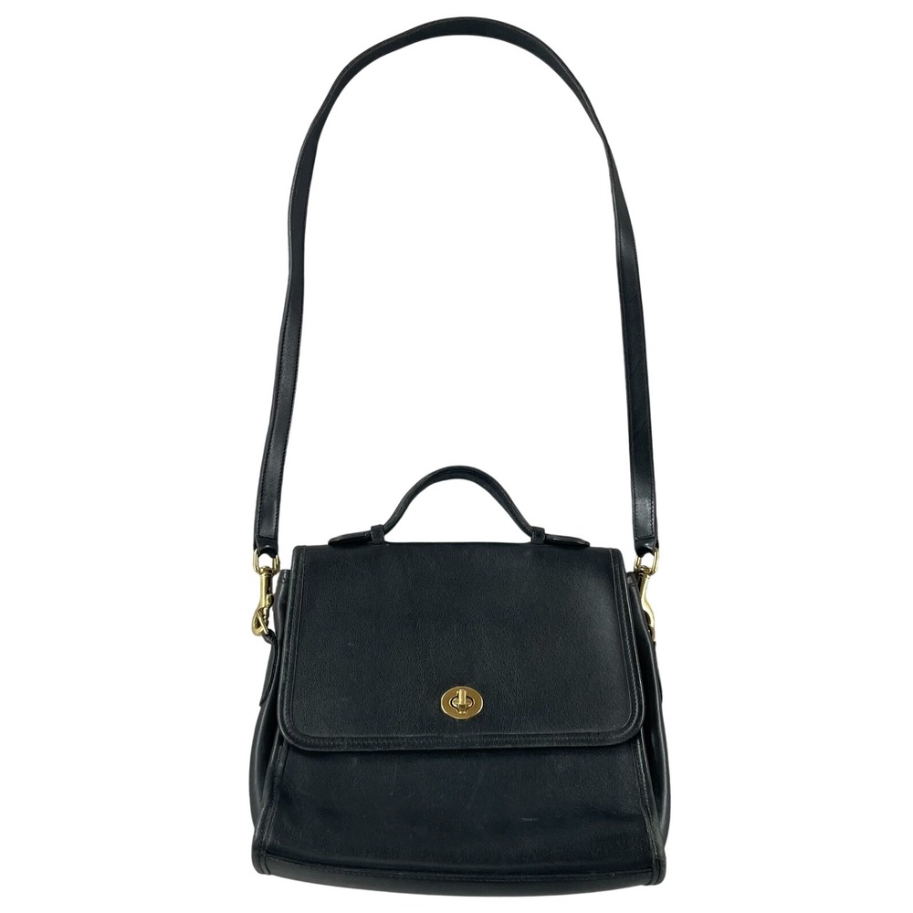 Coach Vintage 9870 USA Made Court Bag Black Turnlock Flap Shoulder Bag
